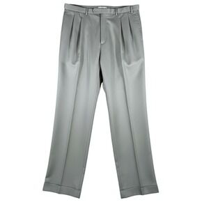 Roundtree & Yorke Men's 44x29 Pleated Dress Pants Sage Green Cuffed Easy Care